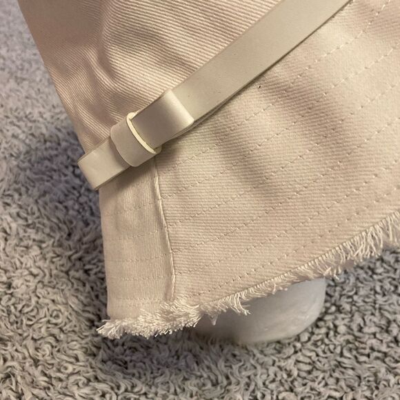 NWT KATE SPADE White Twill Leather Trim Bow Fringed Bucket Hat - Picture 5 of 12